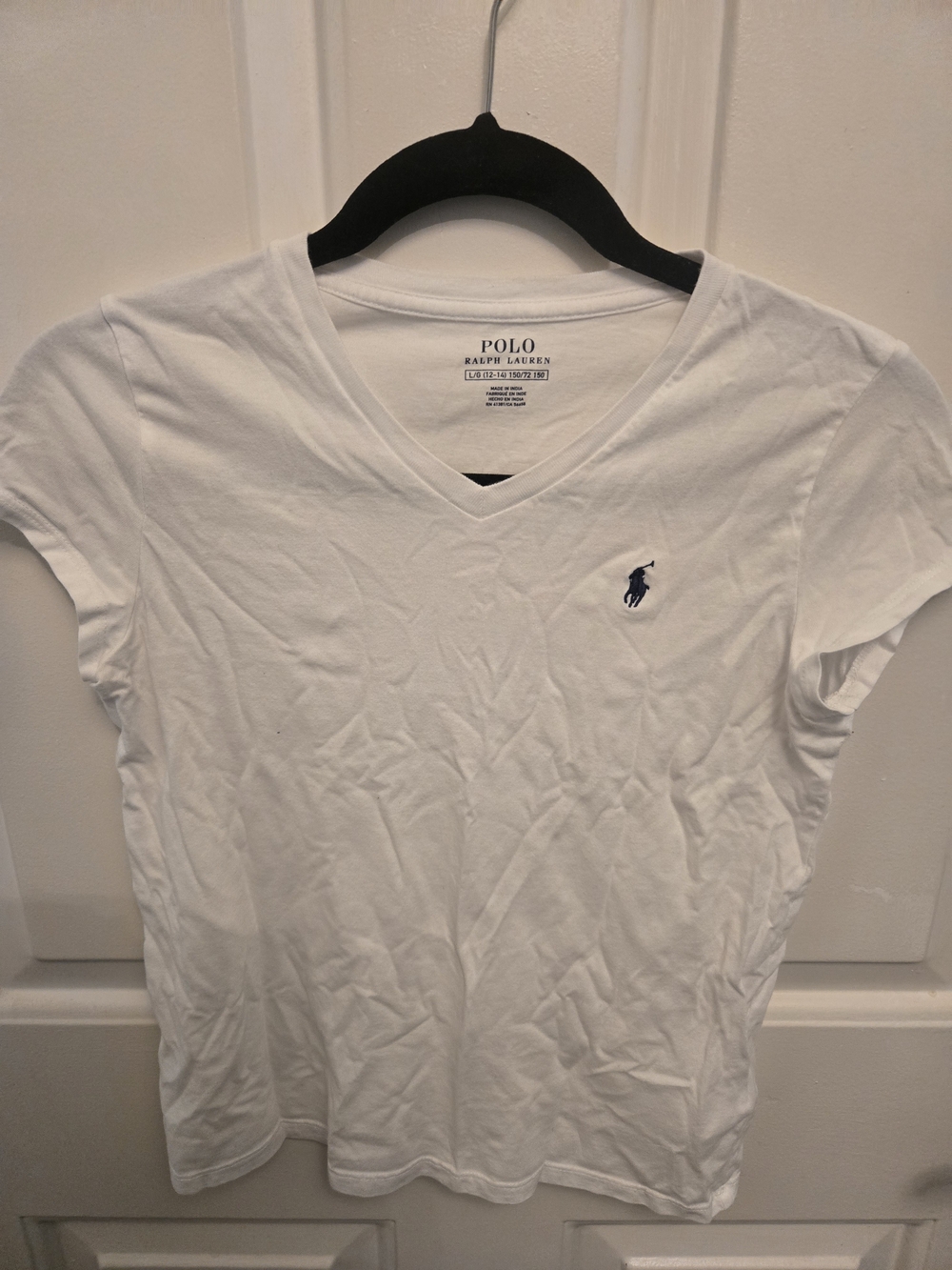 Girls Polo Ralph Lauren White V-Neck Tee with Navy Pony